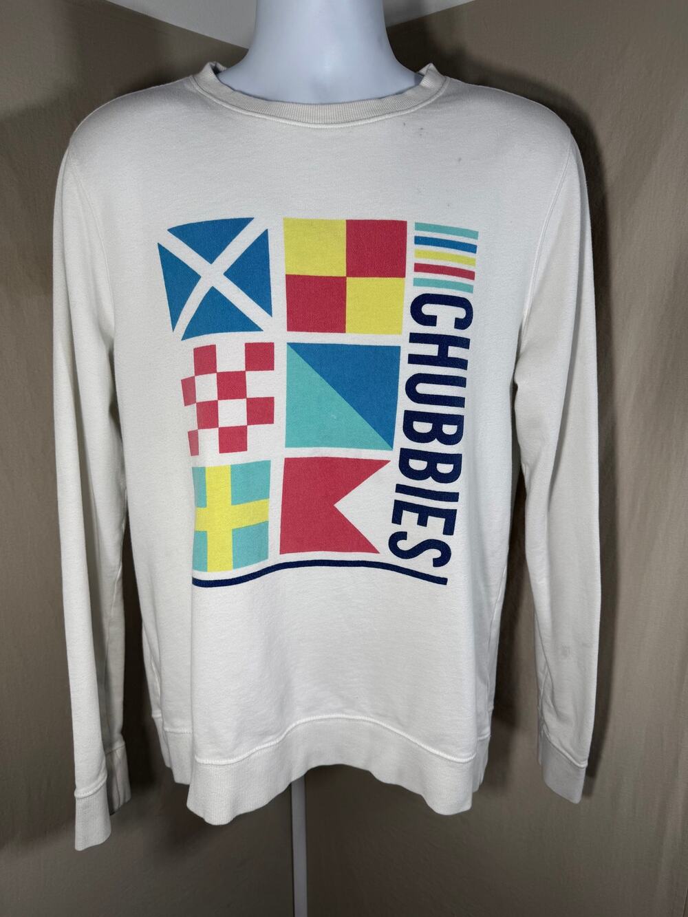 Chubbies Lounge Cream Nautical Signal Flag Graphic Crewneck Sweatshirt L